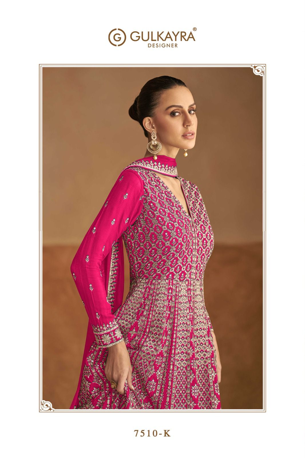 Nagma Gold Gulkayra Designer Chinon Gown Dupatta Set Wholesaler Gujarat