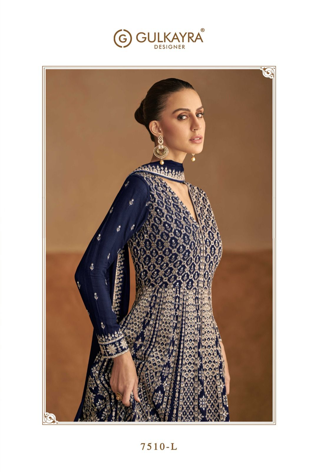 Nagma Gold Gulkayra Designer Chinon Gown Dupatta Set Wholesaler Gujarat