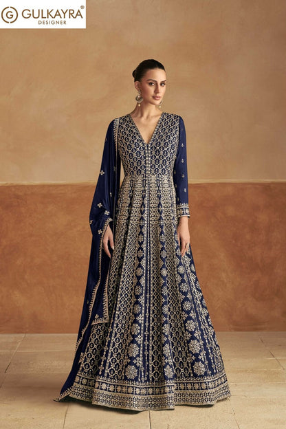 Nagma Gold Gulkayra Designer Chinon Gown Dupatta Set Wholesaler Gujarat