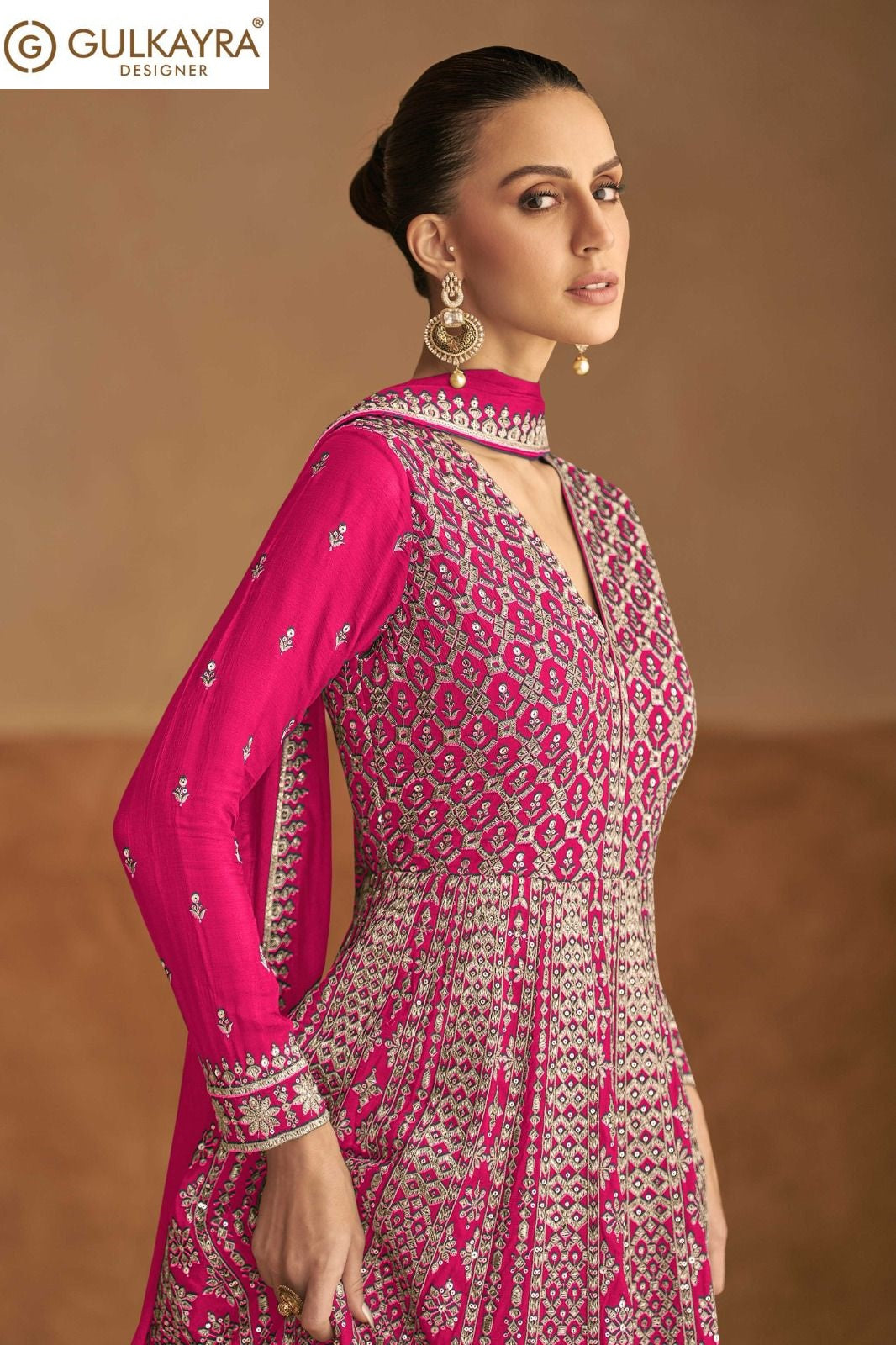 Nagma Gold Gulkayra Designer Chinon Gown Dupatta Set Wholesaler Gujarat