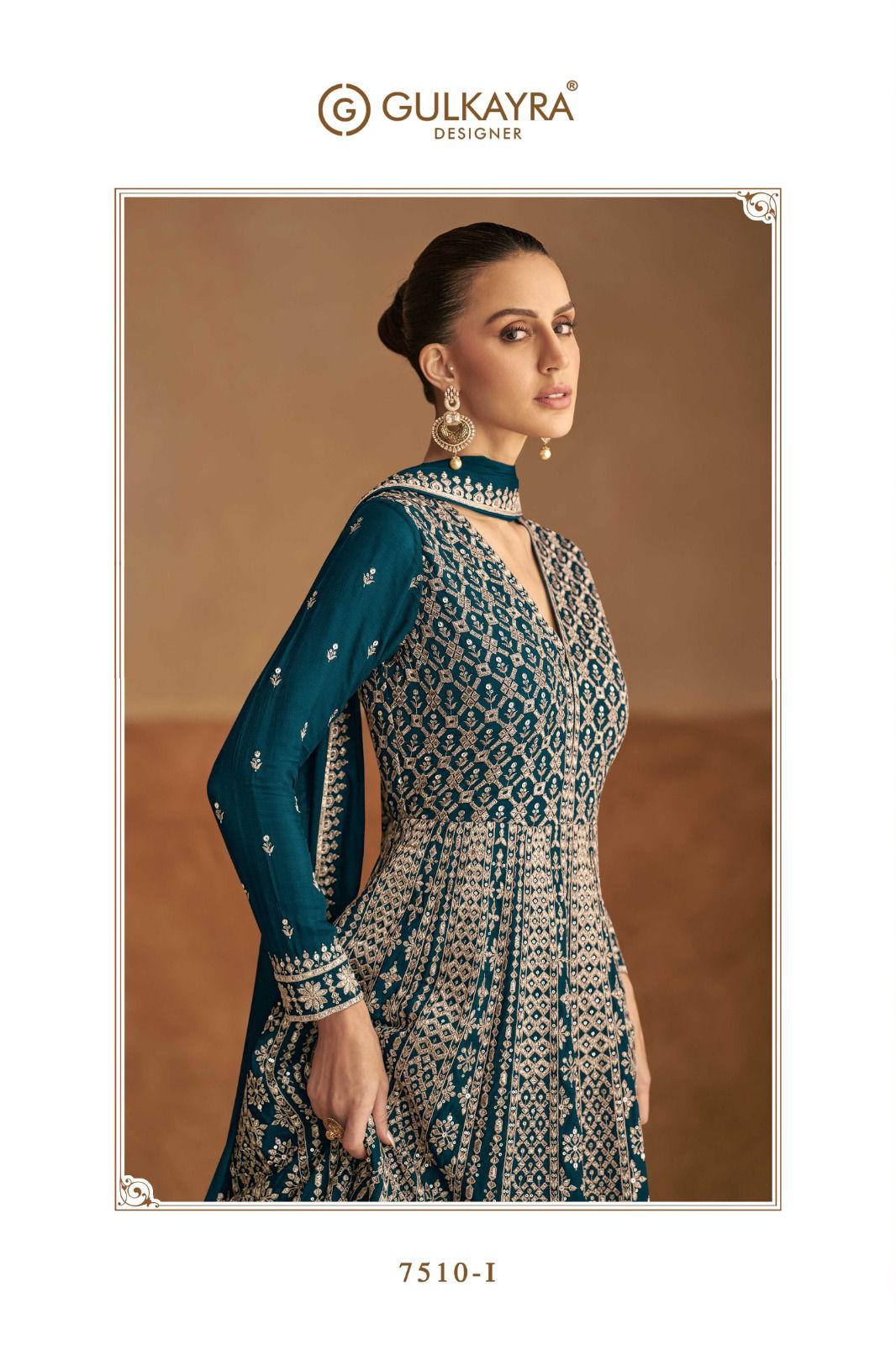 Nagma Gold Gulkayra Designer Chinon Gown Dupatta Set Wholesaler Gujarat