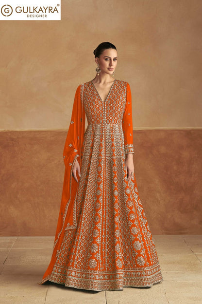 Nagma Gold Gulkayra Designer Chinon Gown Dupatta Set Wholesaler Gujarat