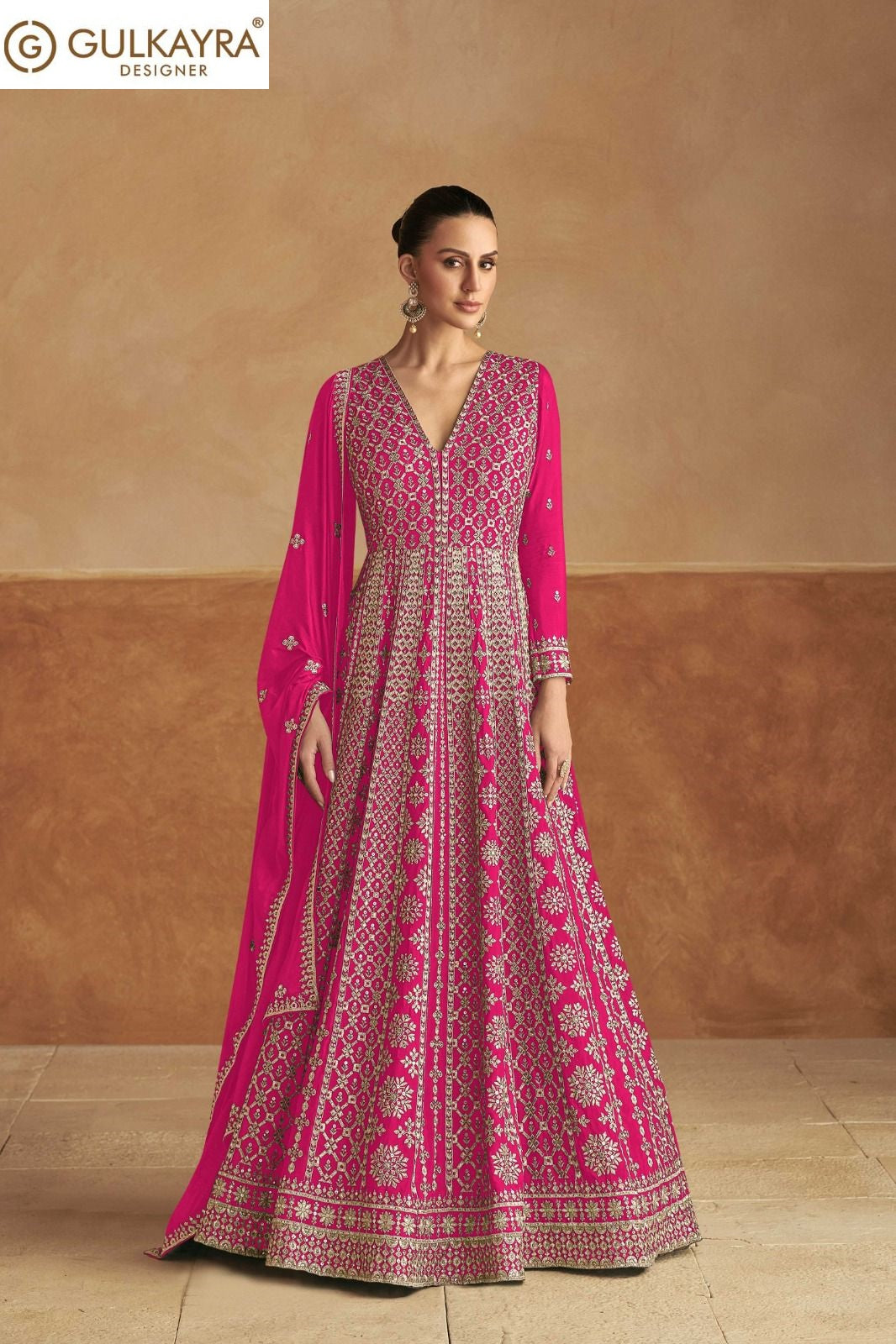 Nagma Gold Gulkayra Designer Chinon Gown Dupatta Set Wholesaler Gujarat