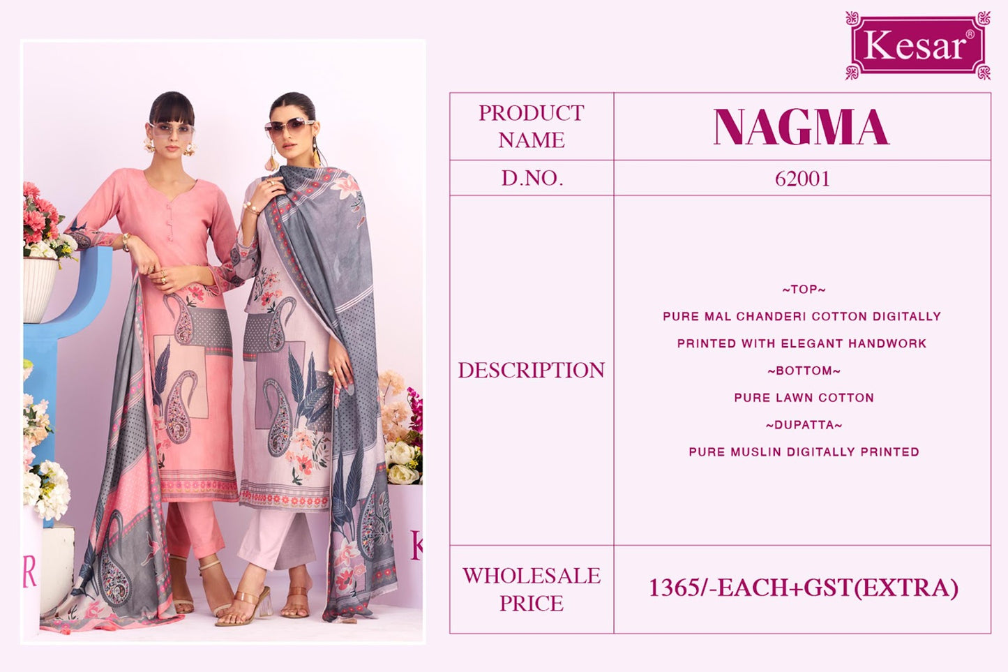 Nagma Kesar Mal Chanderi Karachi Salwar Suits Wholesale Rate