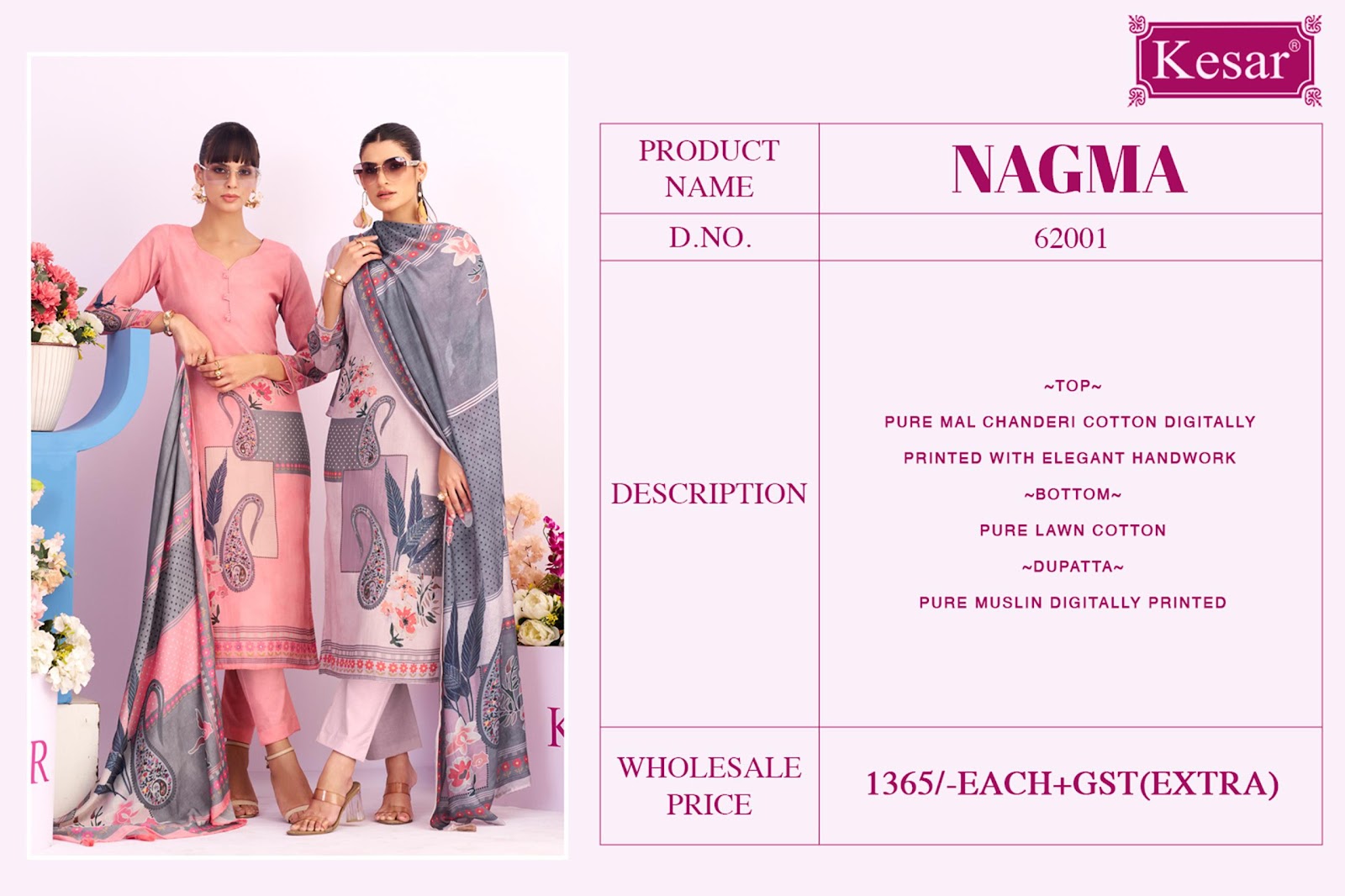 Nagma Kesar Mal Chanderi Karachi Salwar Suits Wholesale Rate