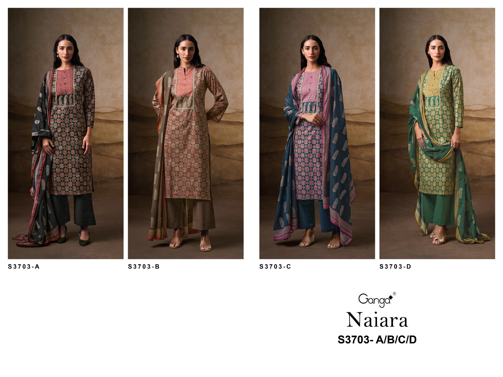 Naiara 3703 Ganga Premium Cotton Plazzo Style Suits Wholesaler India