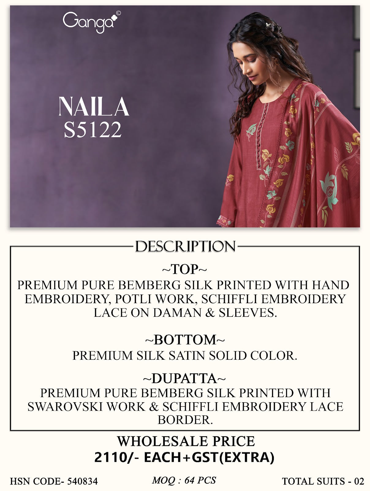 Naila S5122 Ganga Bemberg Silk Plazzo Style Suits Wholesale