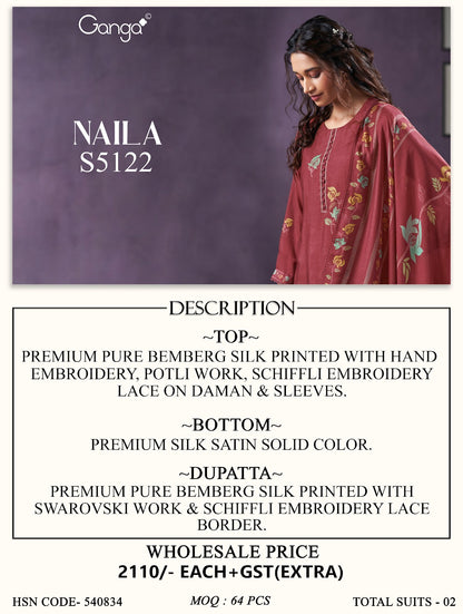Naila S5122 Ganga Bemberg Silk Plazzo Style Suits Wholesale