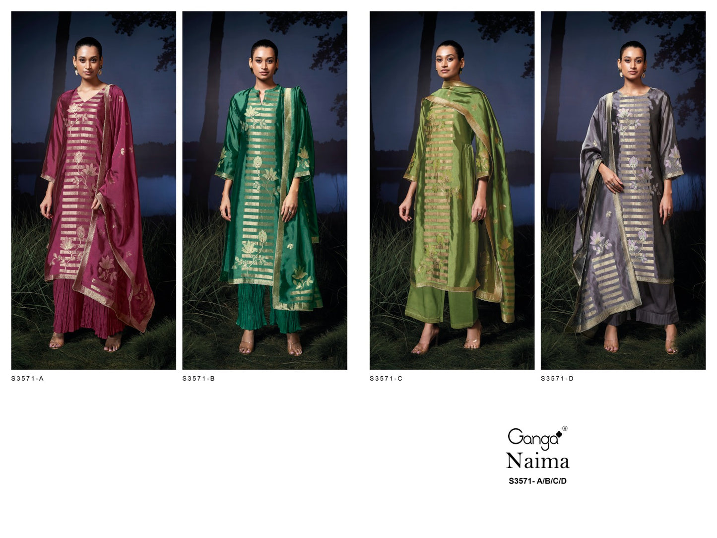 Naima 3571 Ganga Premium Viscose Plazzo Style Suits Supplier India