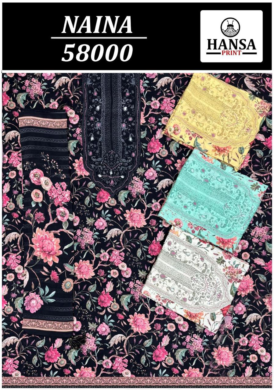 Naina 58000 Hansa Prints Muslin Silk Salwar Suits Wholesale Price