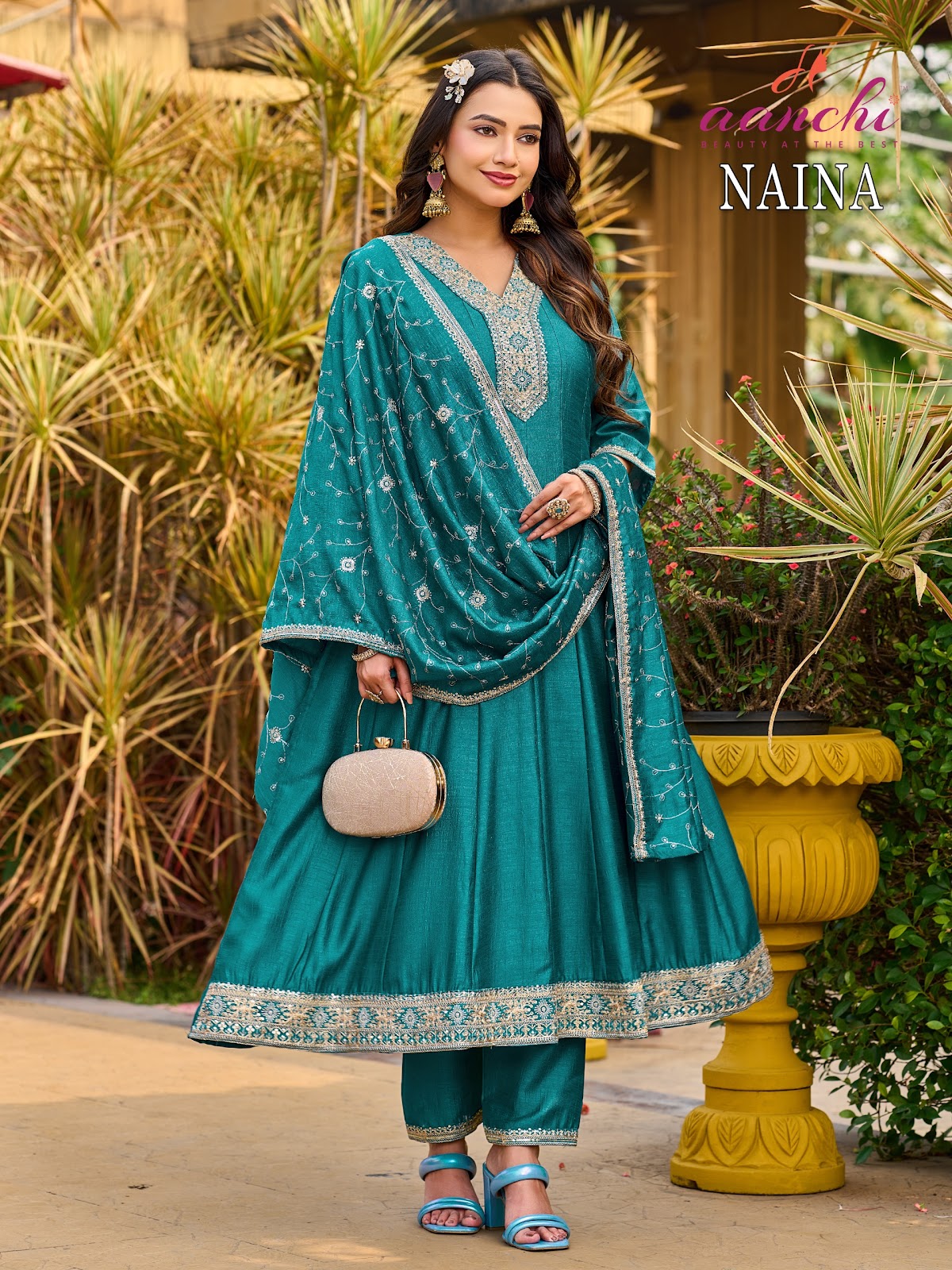 Naina Aanchi Vichitra Silk Readymade Anarkali Suits Supplier Ahmedabad