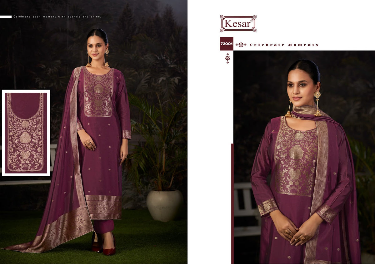 Naina Kesar Silk Jacquard Karachi Salwar Suits Exporter Ahmedabad