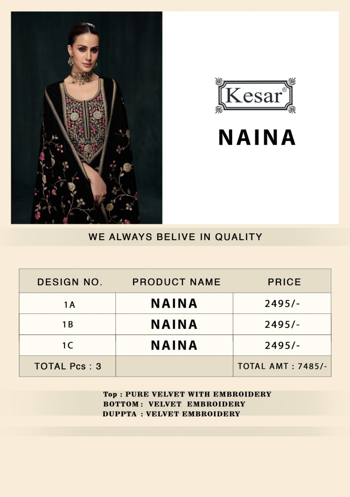 Naina Kesar Velvet Suits Wholesale