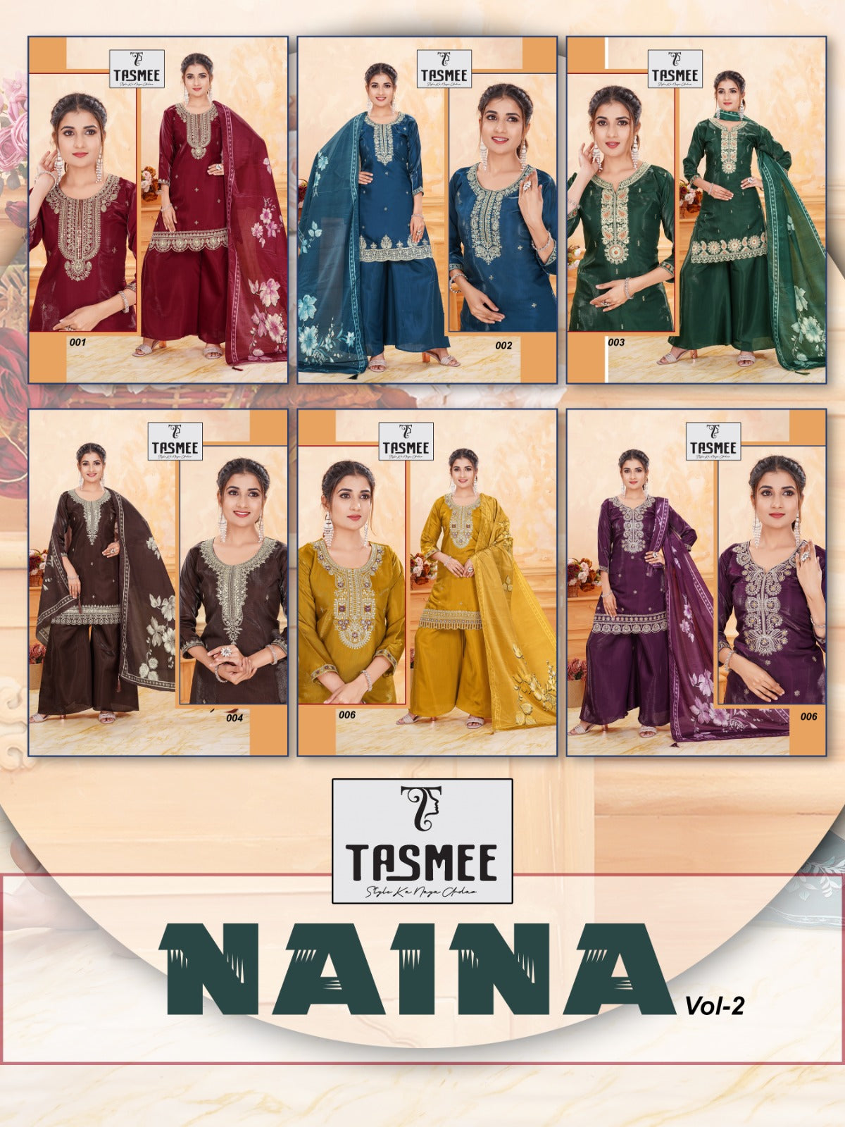 Naina Vol 2 Tasmee Roman Silk Readymade Plazzo Style Suits Wholesaler Ahmedabad