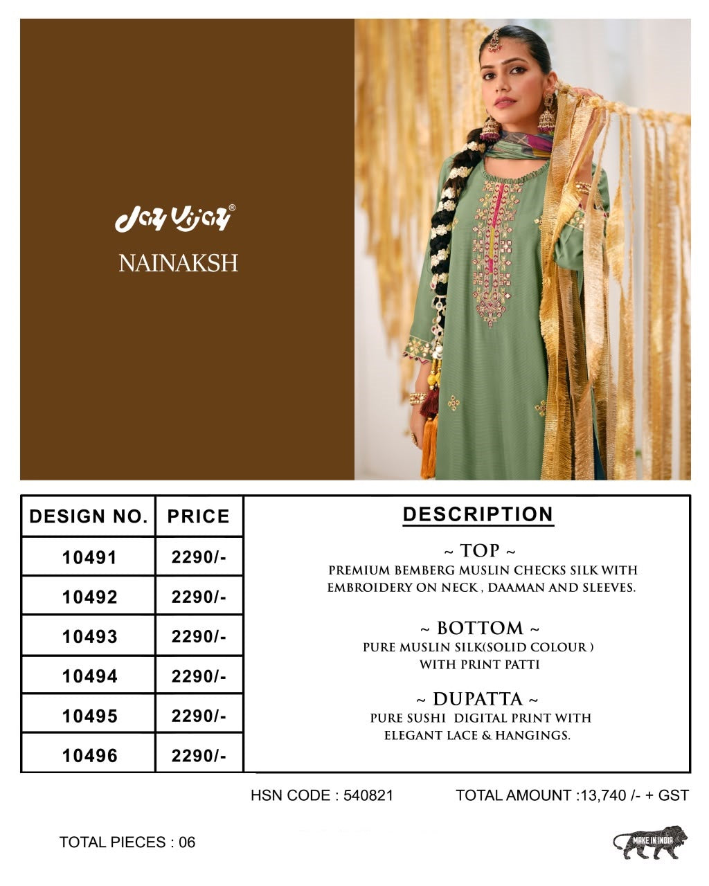 Nainaksh Jay Vijay Bemberg Muslin Pant Style Suits Supplier India