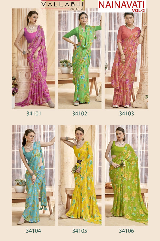 Nainavati Vol 2 Vallabhi Prints Georgette Sarees Supplier Ahmedabad