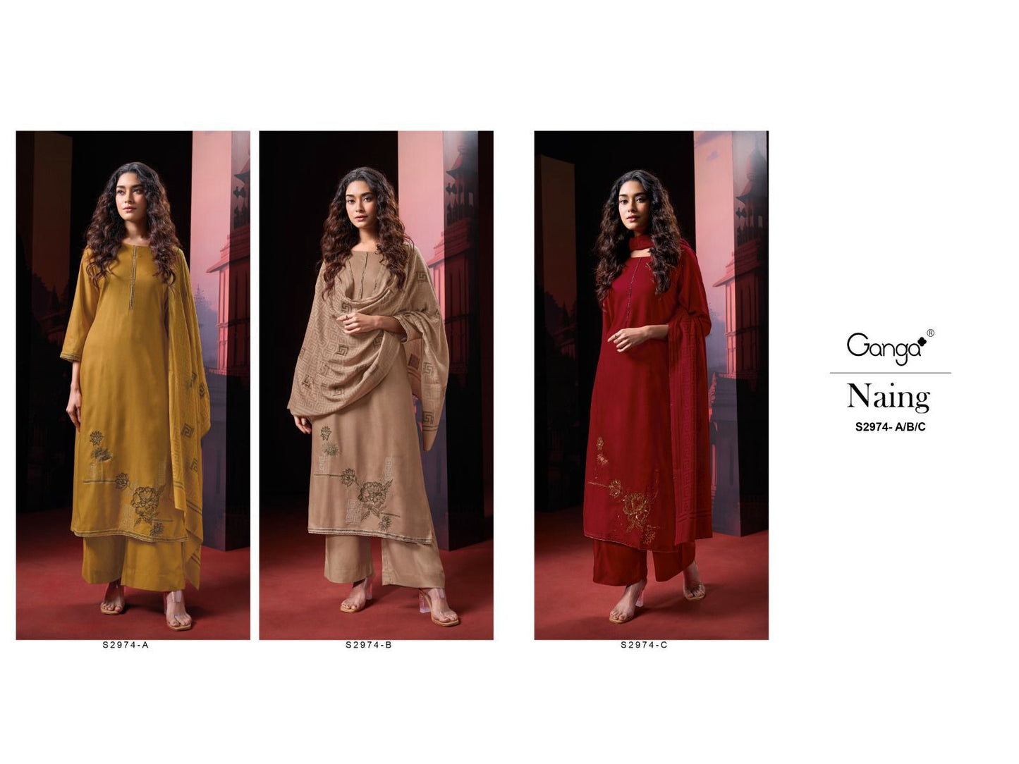 Naing S2974 Ganga Dobby Pashmina Suits Supplier