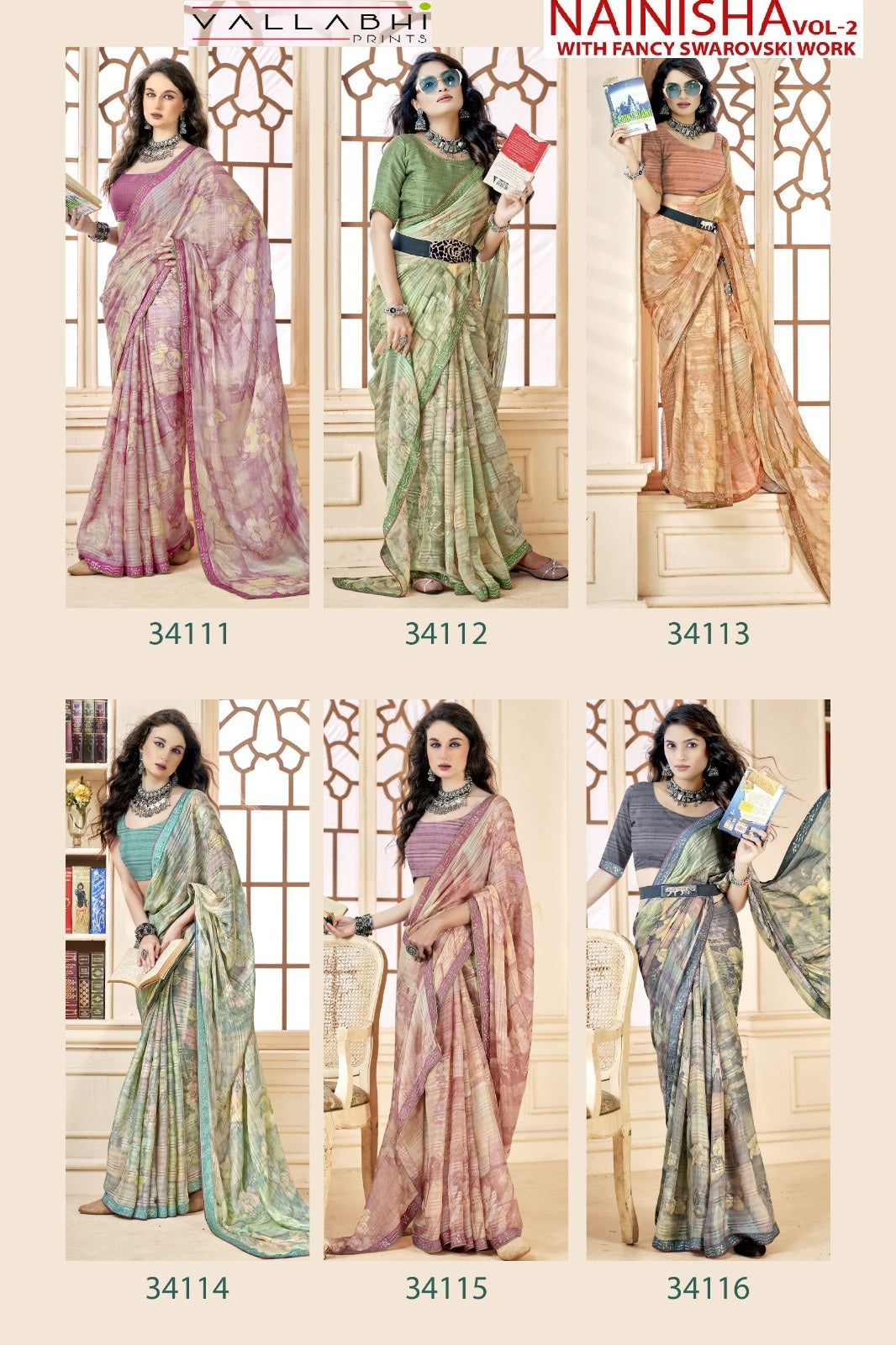Nainisha Vol 2 Vallabhi Prints Chiffon Sarees Manufacturer Ahmedabad