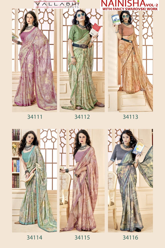 Nainisha Vol 2 Vallabhi Prints Chiffon Sarees Manufacturer Ahmedabad