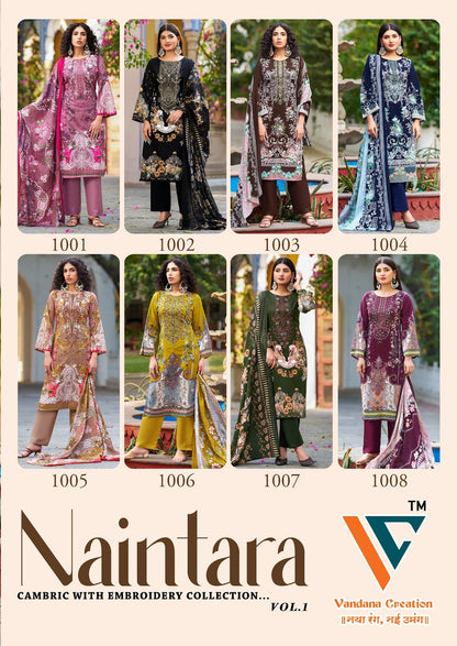 Naintara Vol 1 Vandana Creation Cambric Cotton Karachi Salwar Suits Supplier Ahmedabad