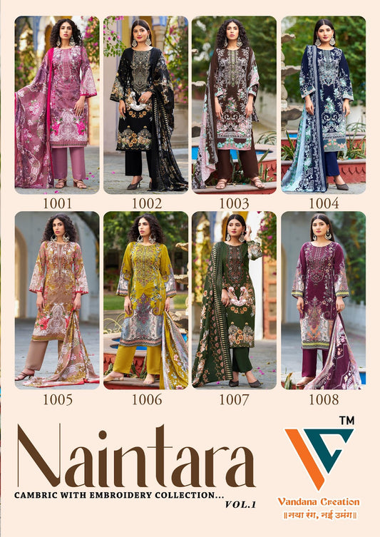 Naintara Vol 1 Vandana Creation Cambric Cotton Karachi Salwar Suits Supplier Ahmedabad
