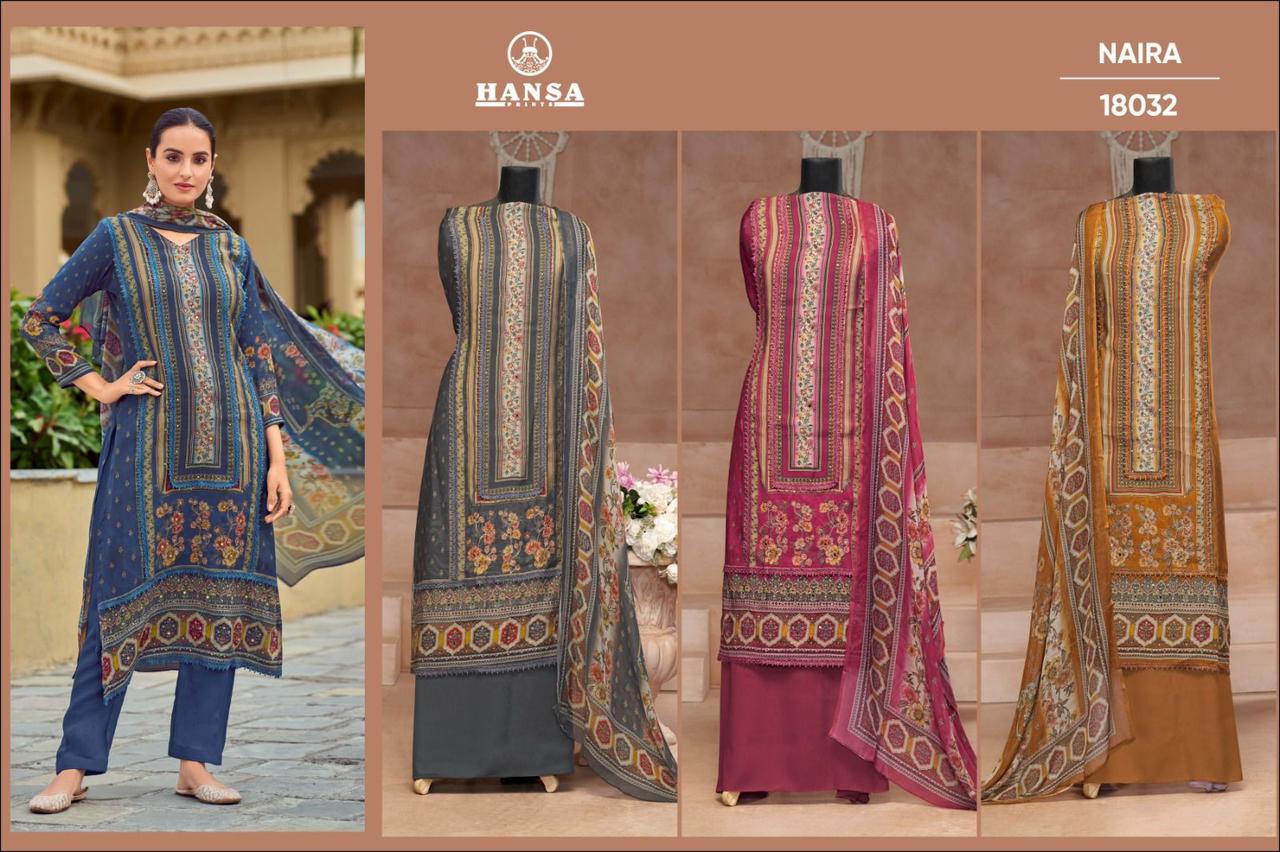 Naira 18032 Hansa Prints Muslin Karachi Salwar Suits Wholesale Price