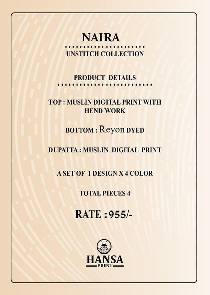 Naira 18045 Hansa Prints Muslin Salwar Suits Supplier Ahmedabad