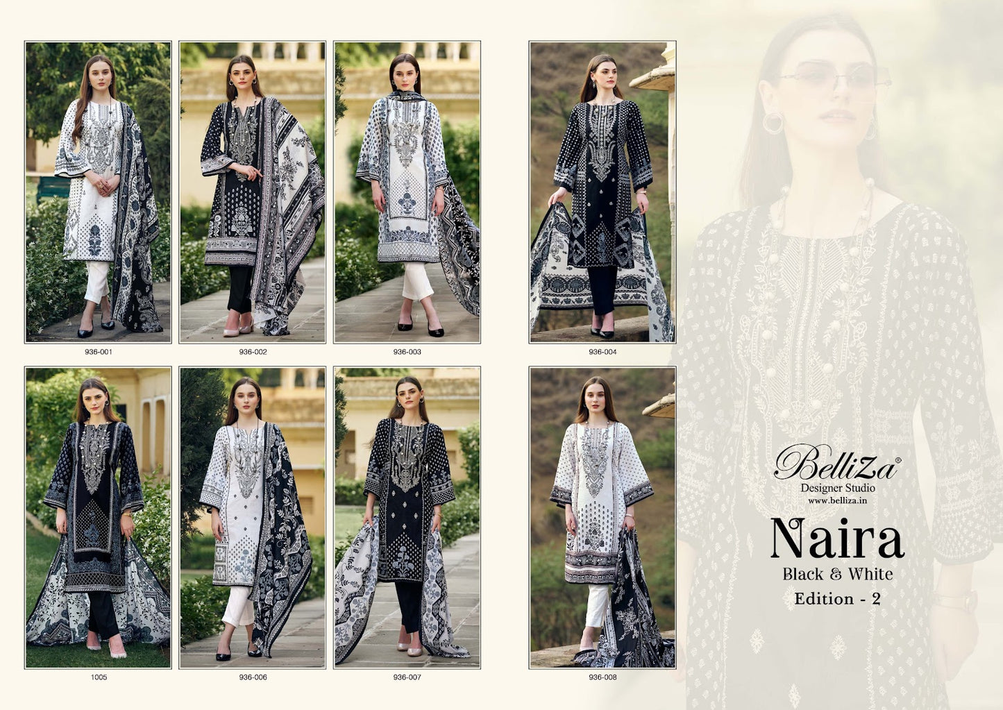 Naira Black & White Edition 2 Belliza Designer Studio Cotton Karachi Salwar Suits Manufacturer India