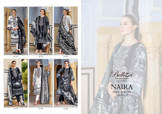 Naira Black & White Edition 3 Belliza Designer Studio Cotton Karachi Salwar Suits Wholesale Rate