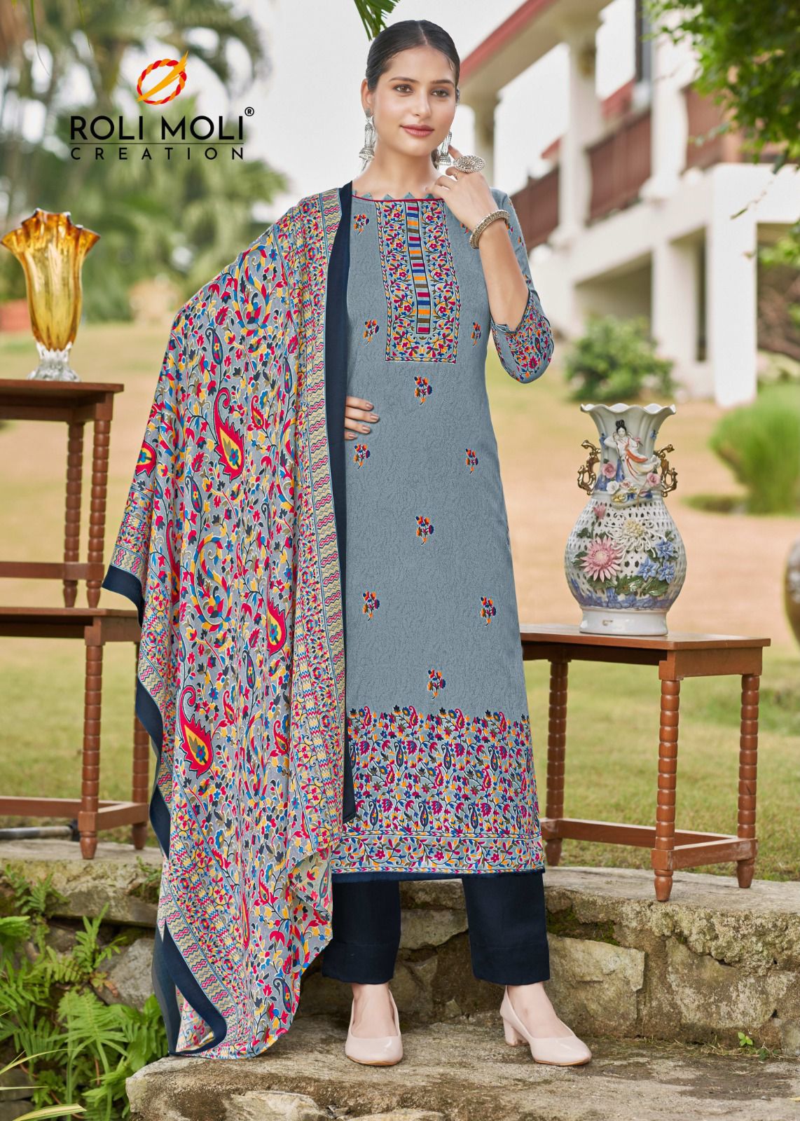 Naira Roli Moli Karachi Pashmina Salwar Suits Wholesale Rate