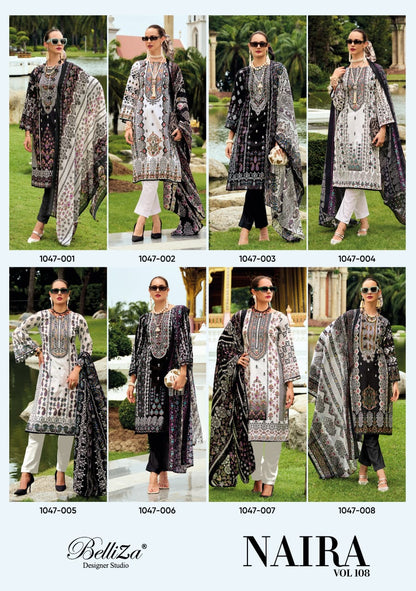 Naira Vol 108 Belliza Designer Studio Pure Cotton Karachi Salwar Suits Wholesale Price