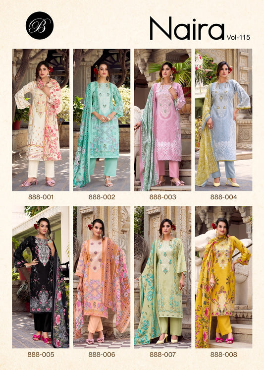 Naira Vol 115 Belliza Designer Studio Cotton Karachi Salwar Suits Wholesaler