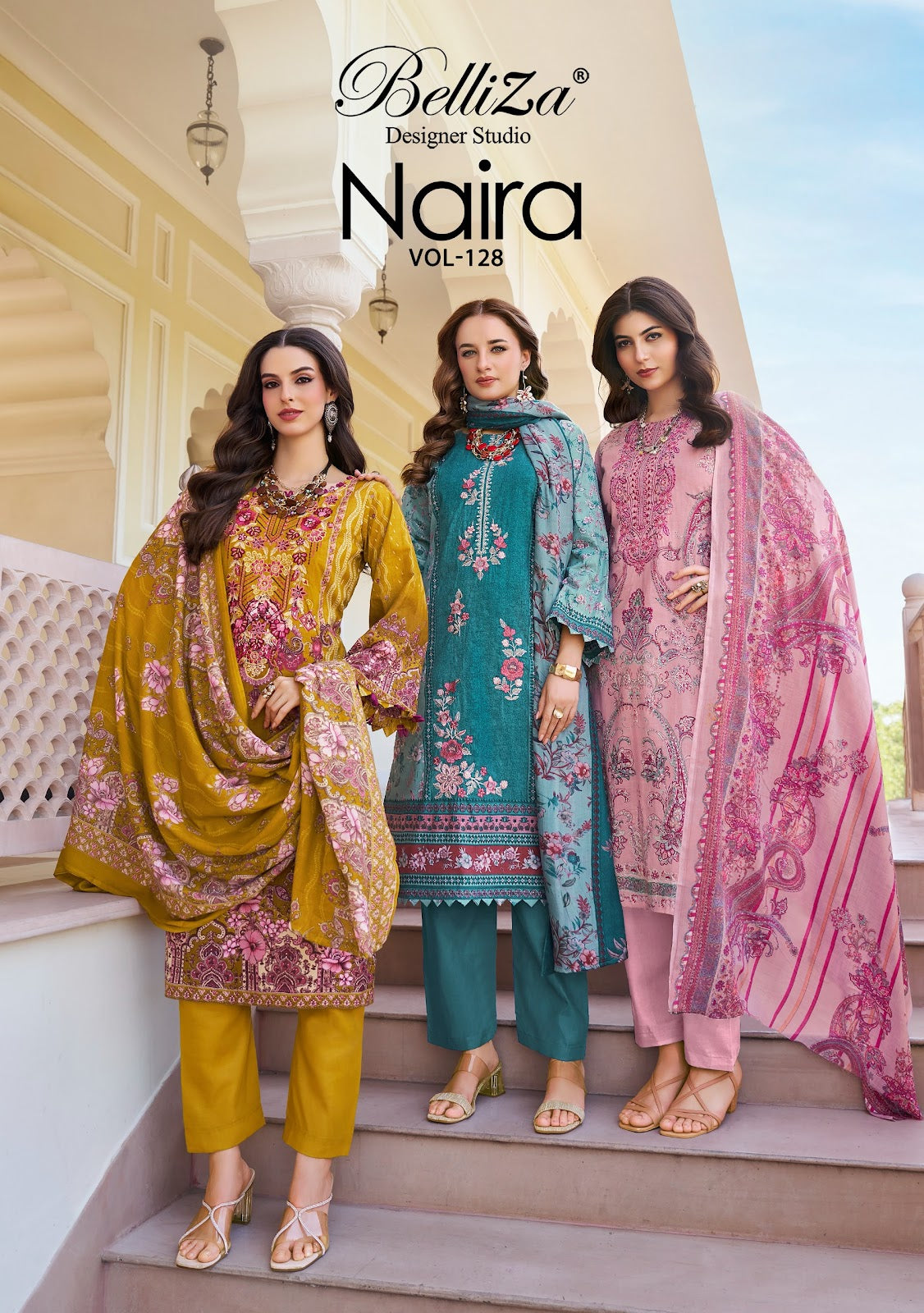 Naira Vol 128 Belliza Designer Studio Cotton Karachi Salwar Suits Manufacturer Gujarat