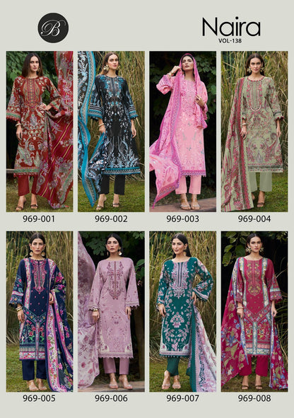 Naira Vol 138 Belliza Designer Studio Pure Cotton Karachi Salwar Suits Wholesale Rate