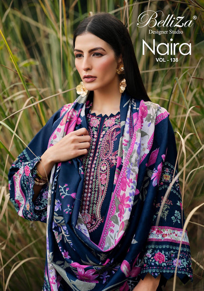 Naira Vol 138 Belliza Designer Studio Pure Cotton Karachi Salwar Suits Wholesale Rate