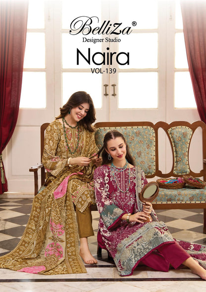 Naira Vol 139 Belliza Designer Studio Pure Cotton Karachi Salwar Suits Wholesale