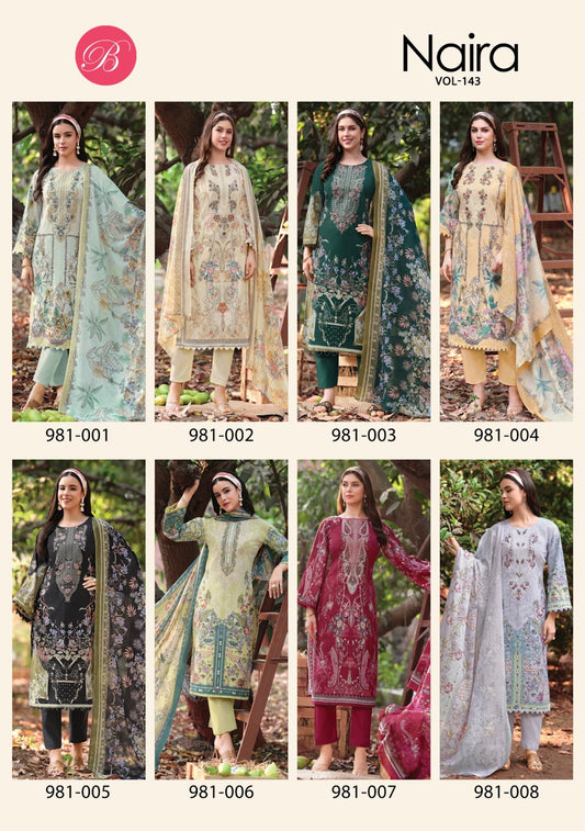 Naira Vol 143 Belliza Designer Studio Cotton Karachi Salwar Suits Wholesale Rate