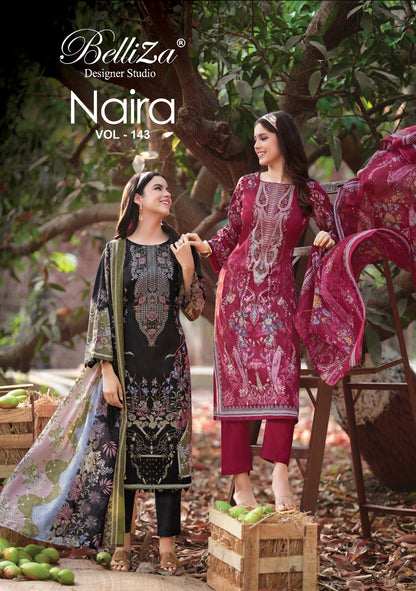 Naira Vol 143 Belliza Designer Studio Cotton Karachi Salwar Suits Wholesale Rate