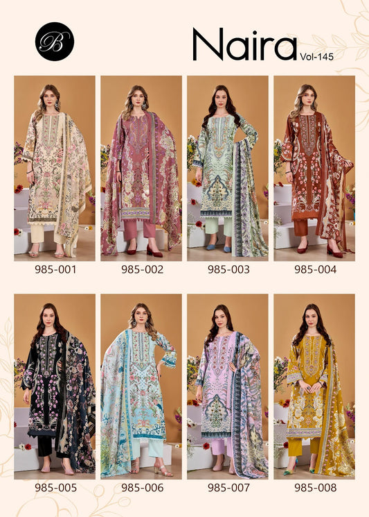 Naira Vol 145 Belliza Designer Studio Pure Cotton Karachi Salwar Suits Wholesaler Ahmedabad