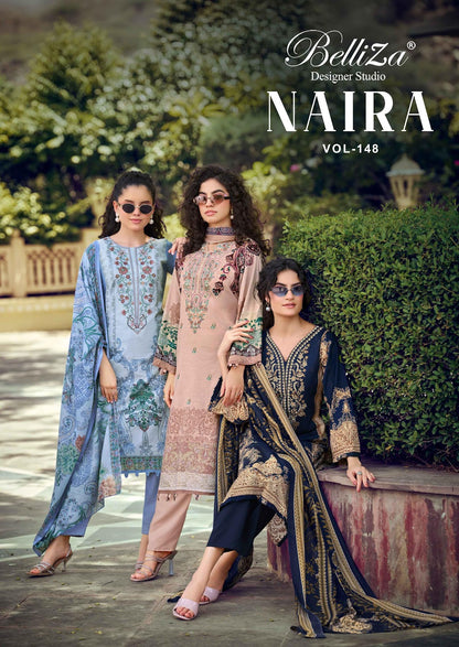 Naira Vol 148 Belliza Designer Studio Pure Cotton Karachi Salwar Suits Manufacturer Ahmedabad