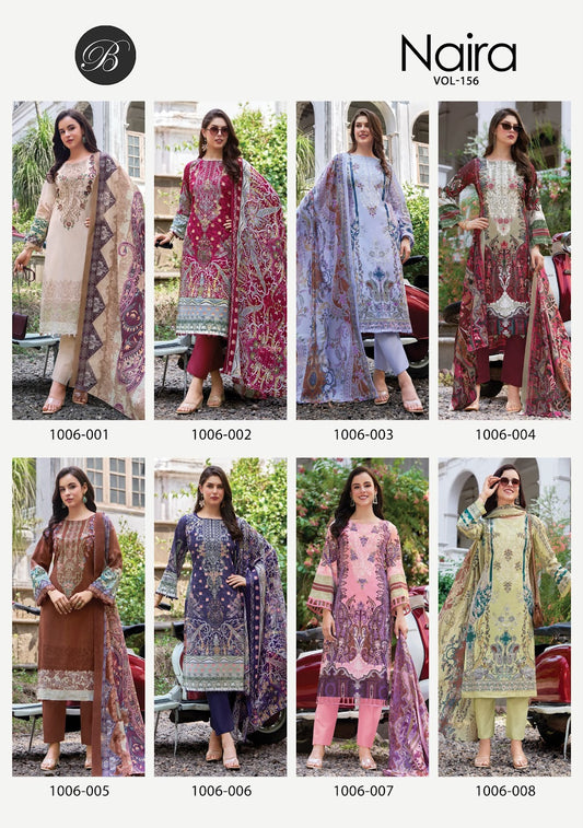 Naira Vol 156 Belliza Designer Studio Pure Cotton Karachi Salwar Suits Wholesaler India