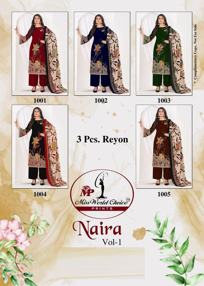Naira Vol 1 Miss World Choice Rayon Pant Style Suits Supplier India