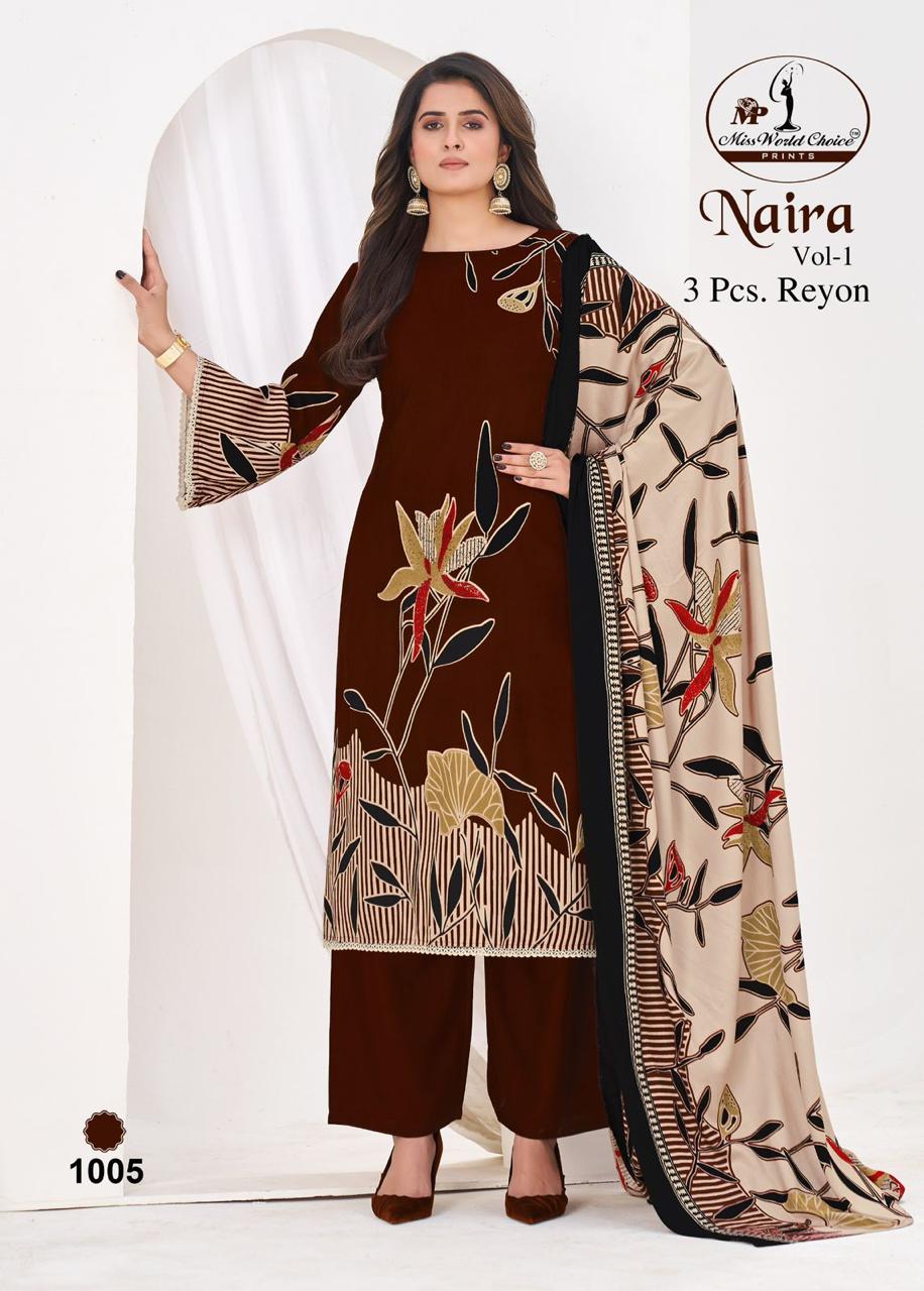 Naira Vol 1 Miss World Choice Rayon Pant Style Suits Supplier India