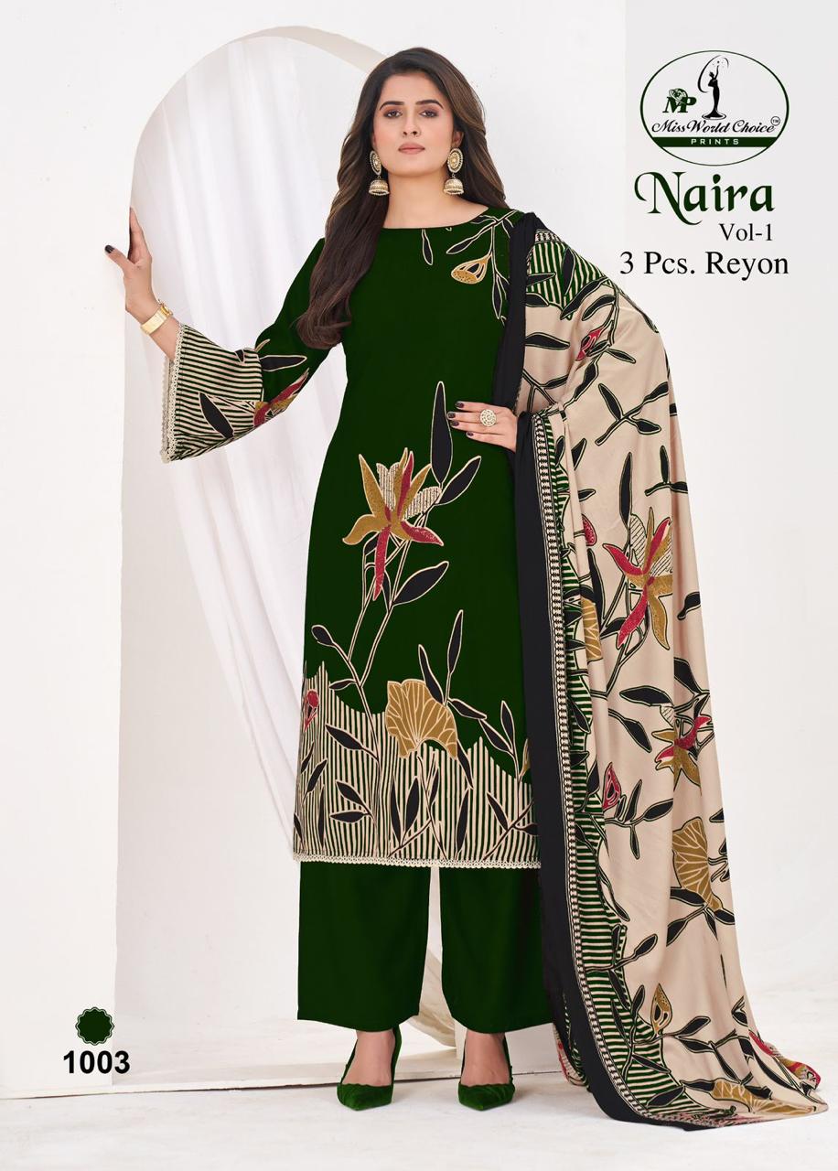 Naira Vol 1 Miss World Choice Rayon Pant Style Suits Supplier India