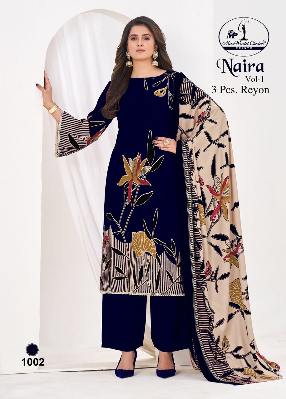 Naira Vol 1 Miss World Choice Rayon Pant Style Suits Supplier India