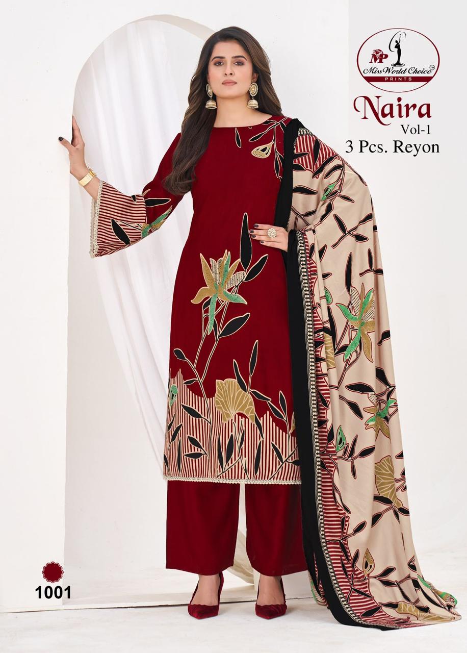 Naira Vol 1 Miss World Choice Rayon Pant Style Suits Supplier India