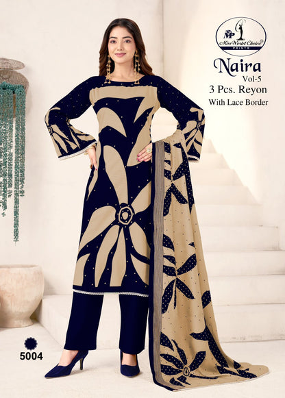 Naira Vol 5 Miss World Choice Rayon Pant Style Suits Wholesale Price