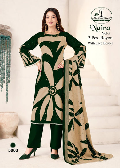 Naira Vol 5 Miss World Choice Rayon Pant Style Suits Wholesale Price