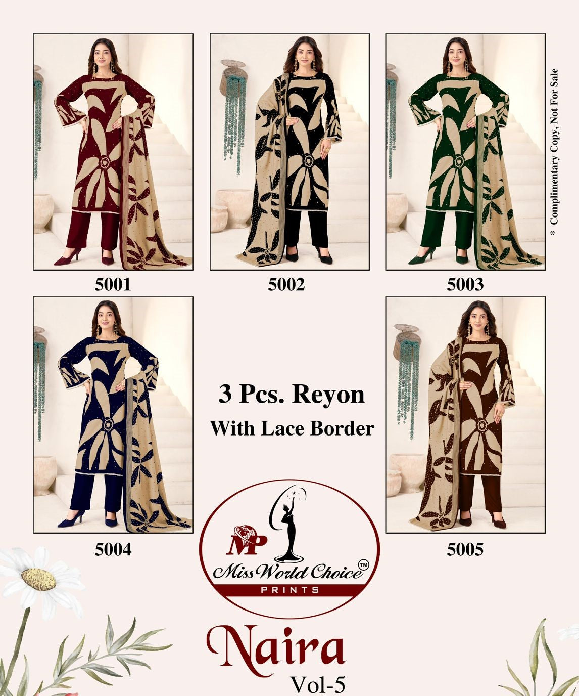 Naira Vol 5 Miss World Choice Rayon Pant Style Suits Wholesale Price