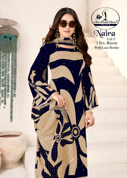 Naira Vol 5 Miss World Choice Rayon Pant Style Suits Wholesale Price